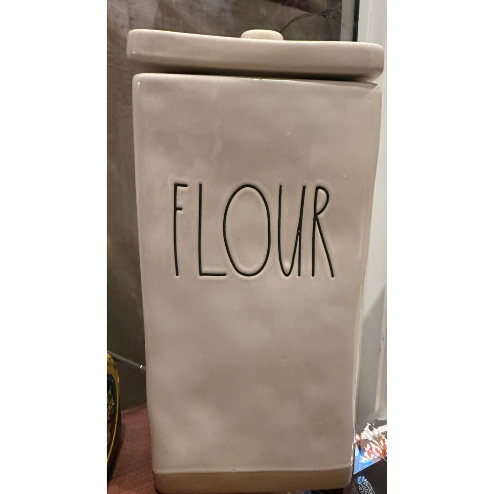 Rae Dunn Artisan Collection Flour Canister White Ceramic Square Magenta